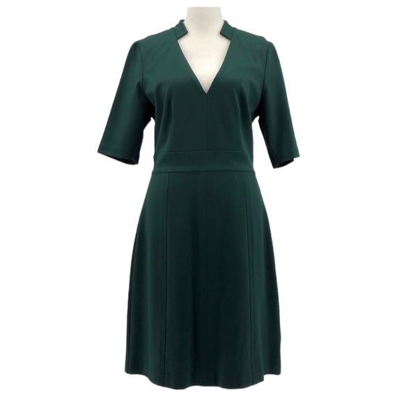 TRINA TURK A-Line Dress Short Sleeve Low V Neck Ponte Knit Emerald Green Size 8 - Picture 1 of 6